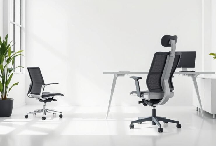 Een modern kantoor met ergonomische meubels voor gezonde werkplek.