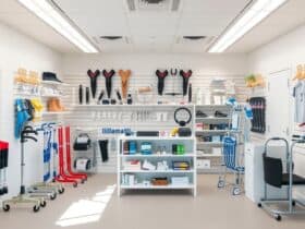 Een orthopedische ondersteuningswinkel in Den Bosch toont verschillende medische hulpmiddelen voor mobiliteitsproblemen.