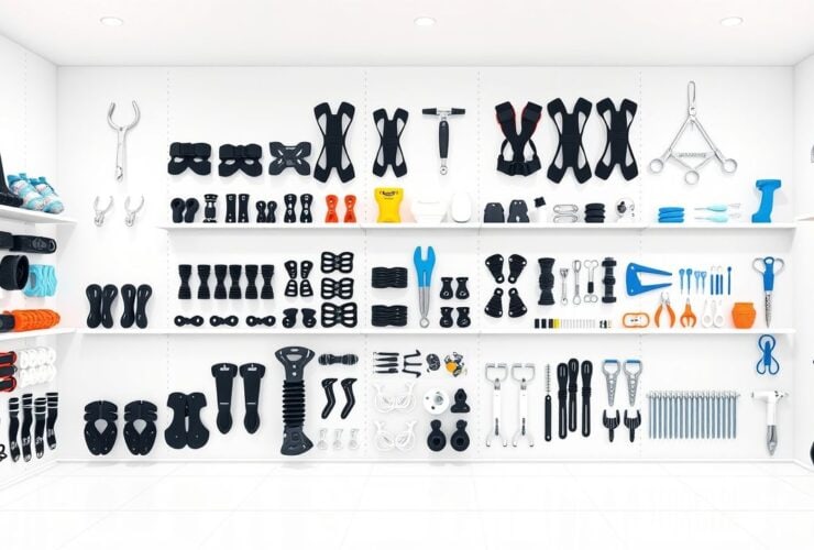 Een goed georganiseerde orthopedische winkel met een breed assortiment aan producten.